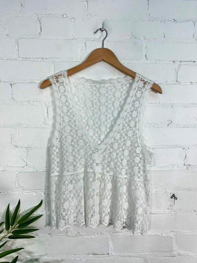 Lace Sleeveless Button Top