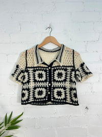 Crochet Short Sleeve Crop Top