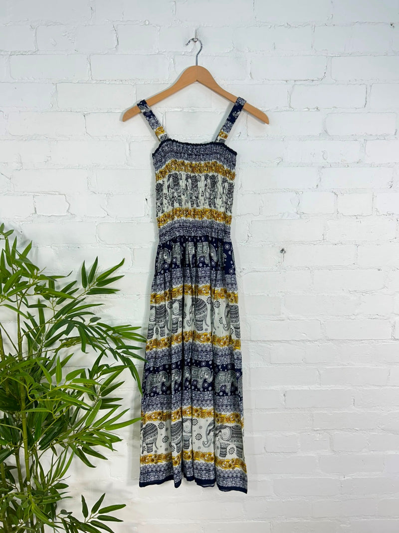 Elephant Print Strappy Midi Dress
