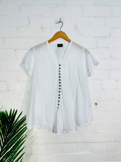 Full Button Short Sleeve Blouse