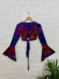 Tie Dye Long Sleeve Crop Tie Wrap Top
