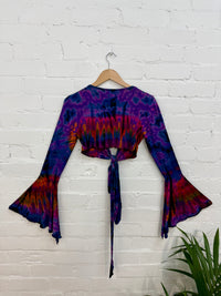 Tie Dye Long Sleeve Crop Tie Wrap Top