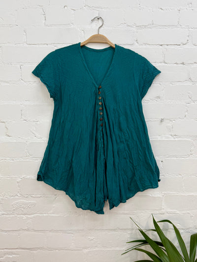 Full Button Short Sleeve Blouse