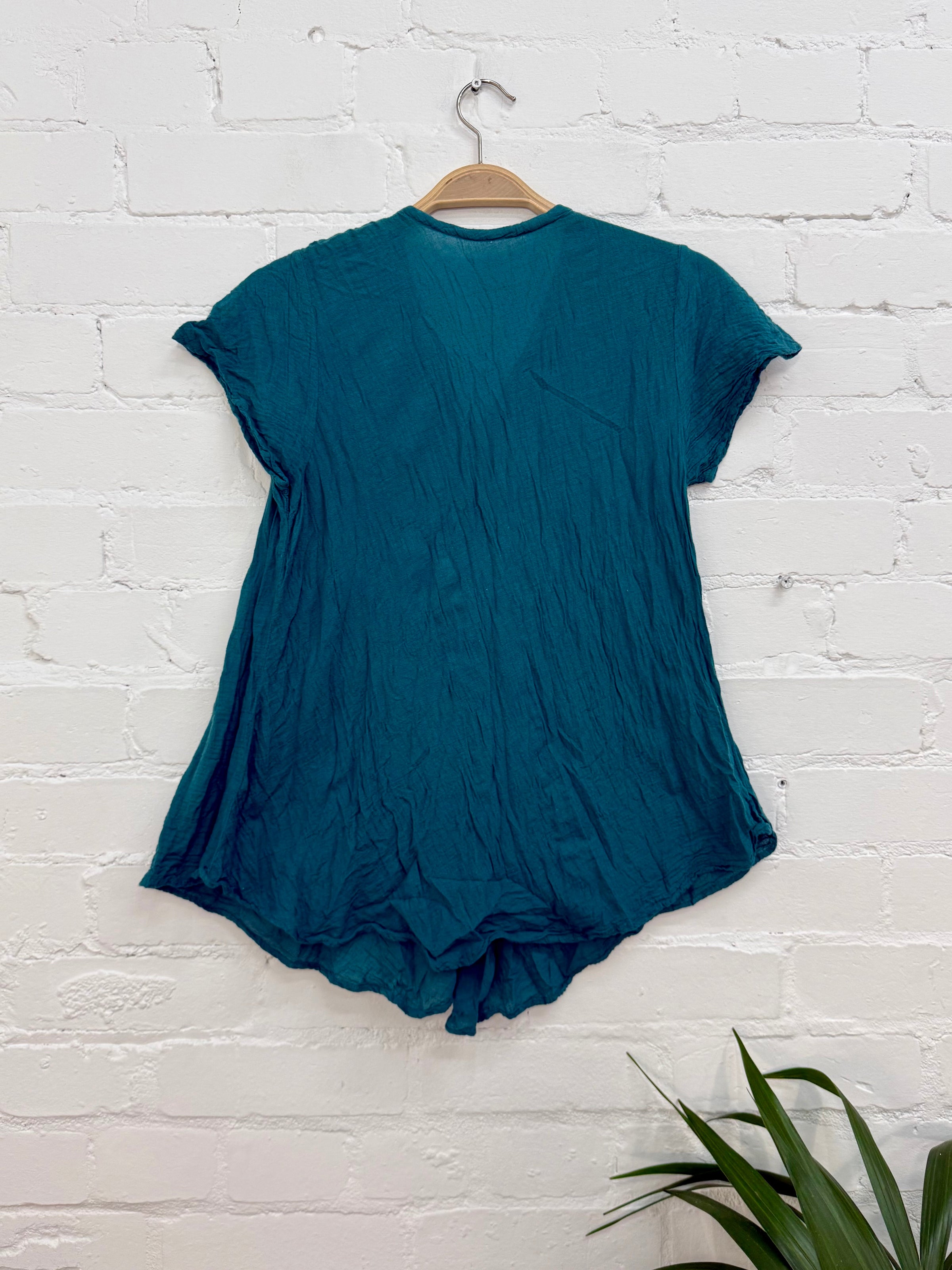 Full Button Short Sleeve Blouse