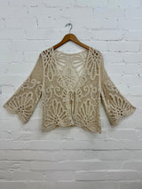 3/4 Sleeve Crochet Tie Cardigan