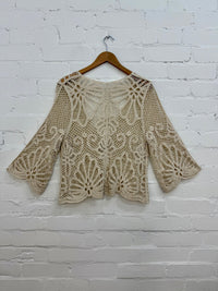 3/4 Sleeve Crochet Tie Cardigan