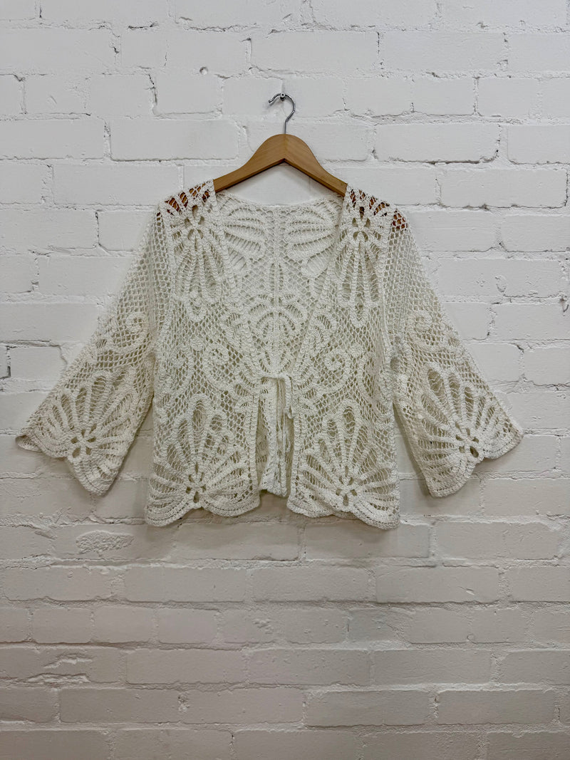 3/4 Sleeve Crochet Tie Cardigan β Gringo Fairtrade