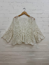 3/4 Sleeve Crochet Tie Cardigan
