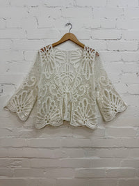 3/4 Sleeve Crochet Tie Cardigan