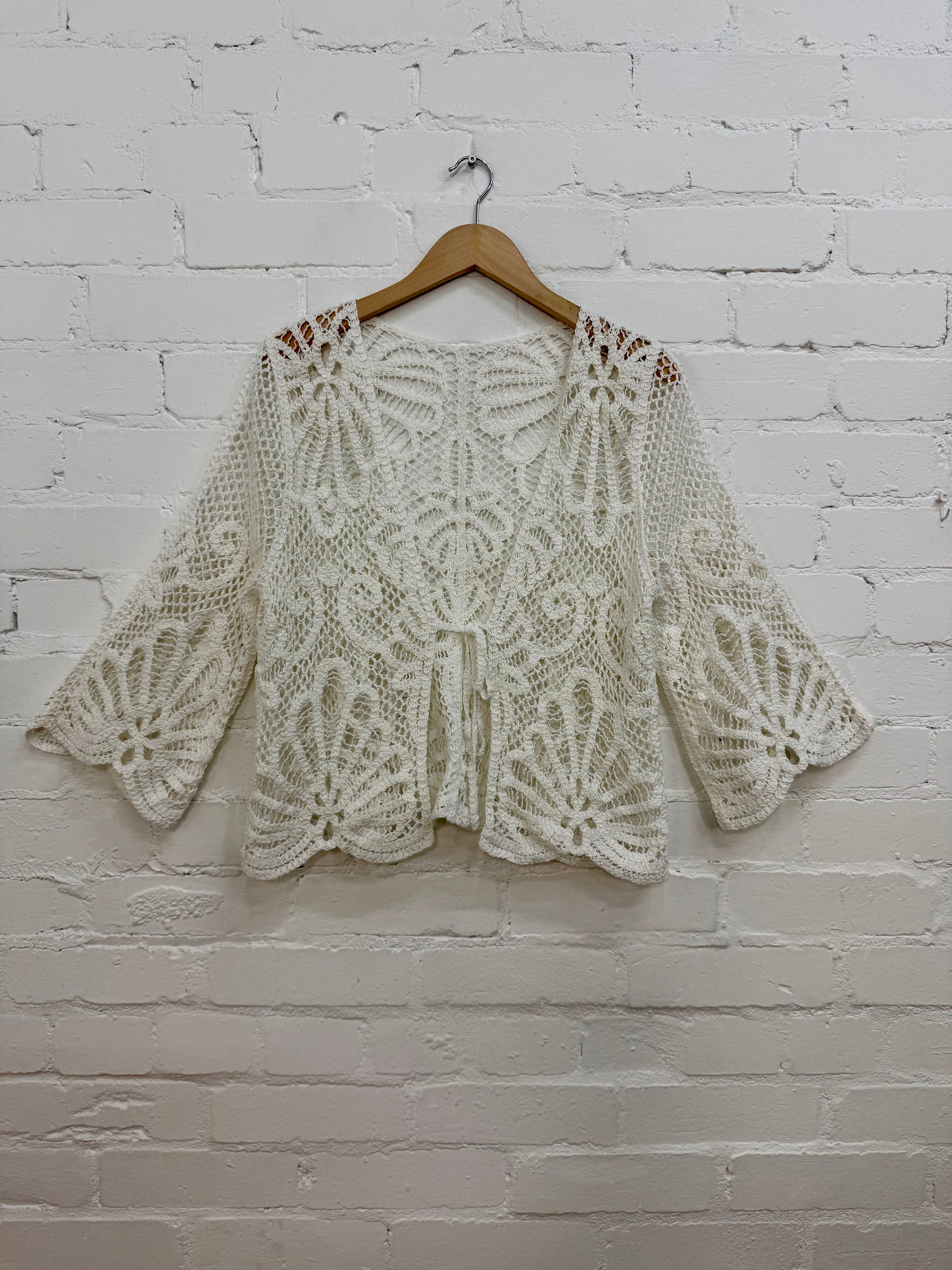 3/4 Sleeve Crochet Tie Cardigan