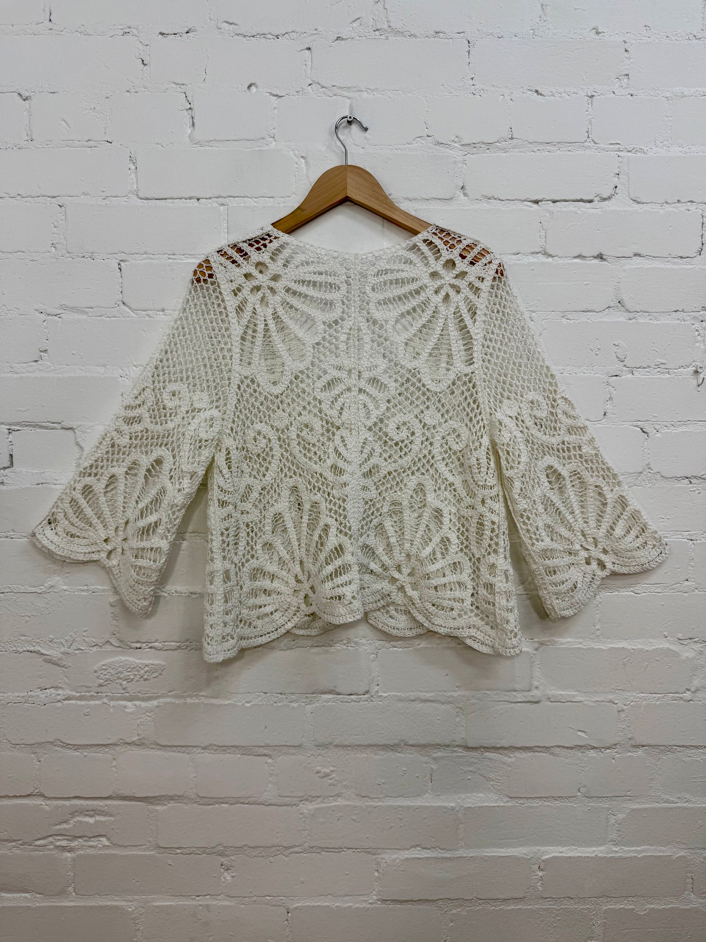 3/4 Sleeve Crochet Tie Cardigan