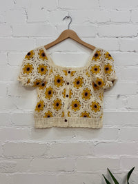 Sunflower Crochet Short Sleeve Top