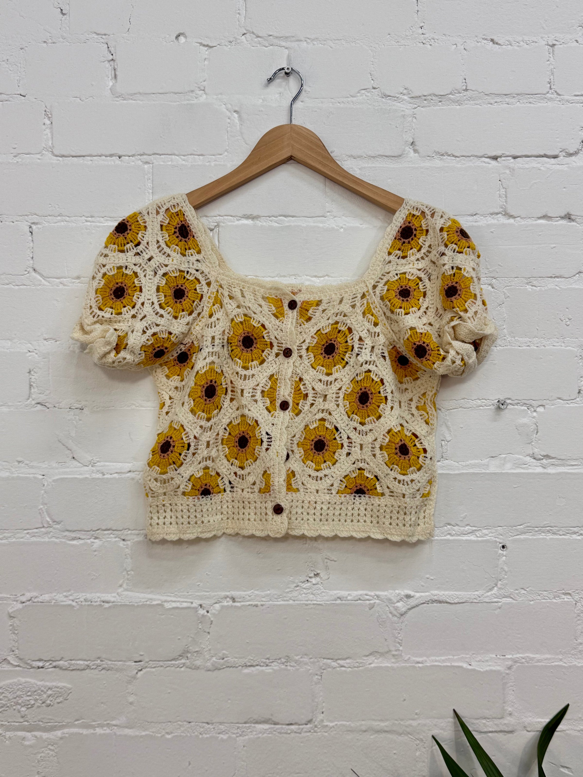 Sunflower Crochet Short Sleeve Top