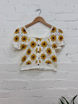Sunflower Crochet Short Sleeve Top