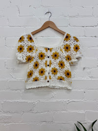 Sunflower Crochet Short Sleeve Top