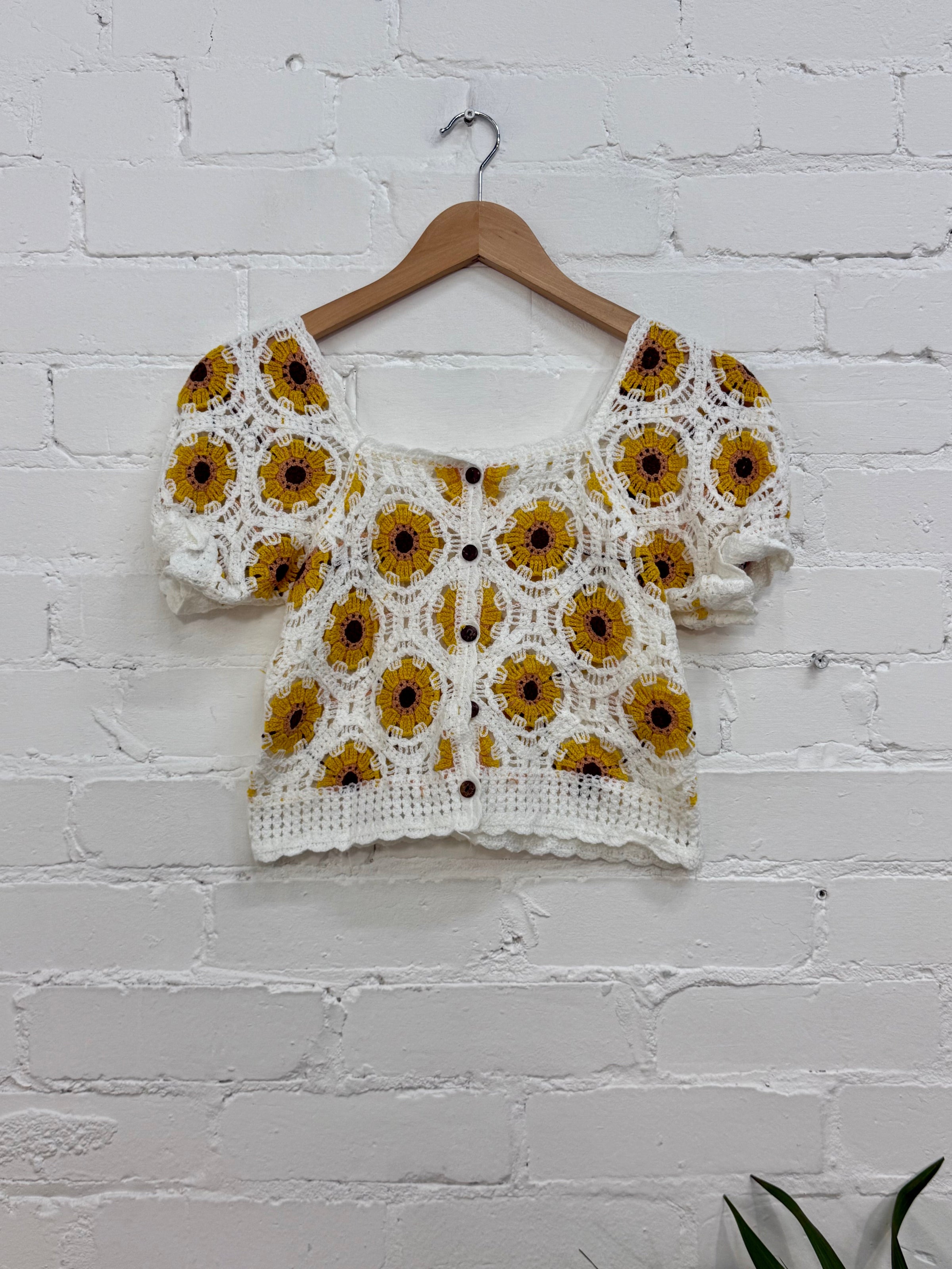 Sunflower Crochet Short Sleeve Top