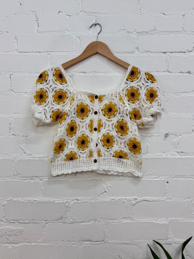 Sunflower Crochet Short Sleeve Top