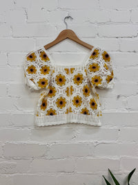 Sunflower Crochet Short Sleeve Top