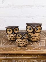 Set Of Three Owls Natural Brown