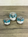 Set Of 3 White And Blue Owls