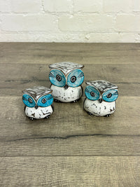 Set Of 3 White And Blue Owls