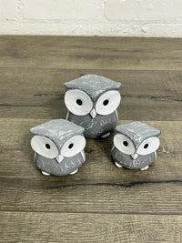 Set Of 3 White And Grey Owls
