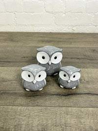 Set Of 3 White And Grey Owls
