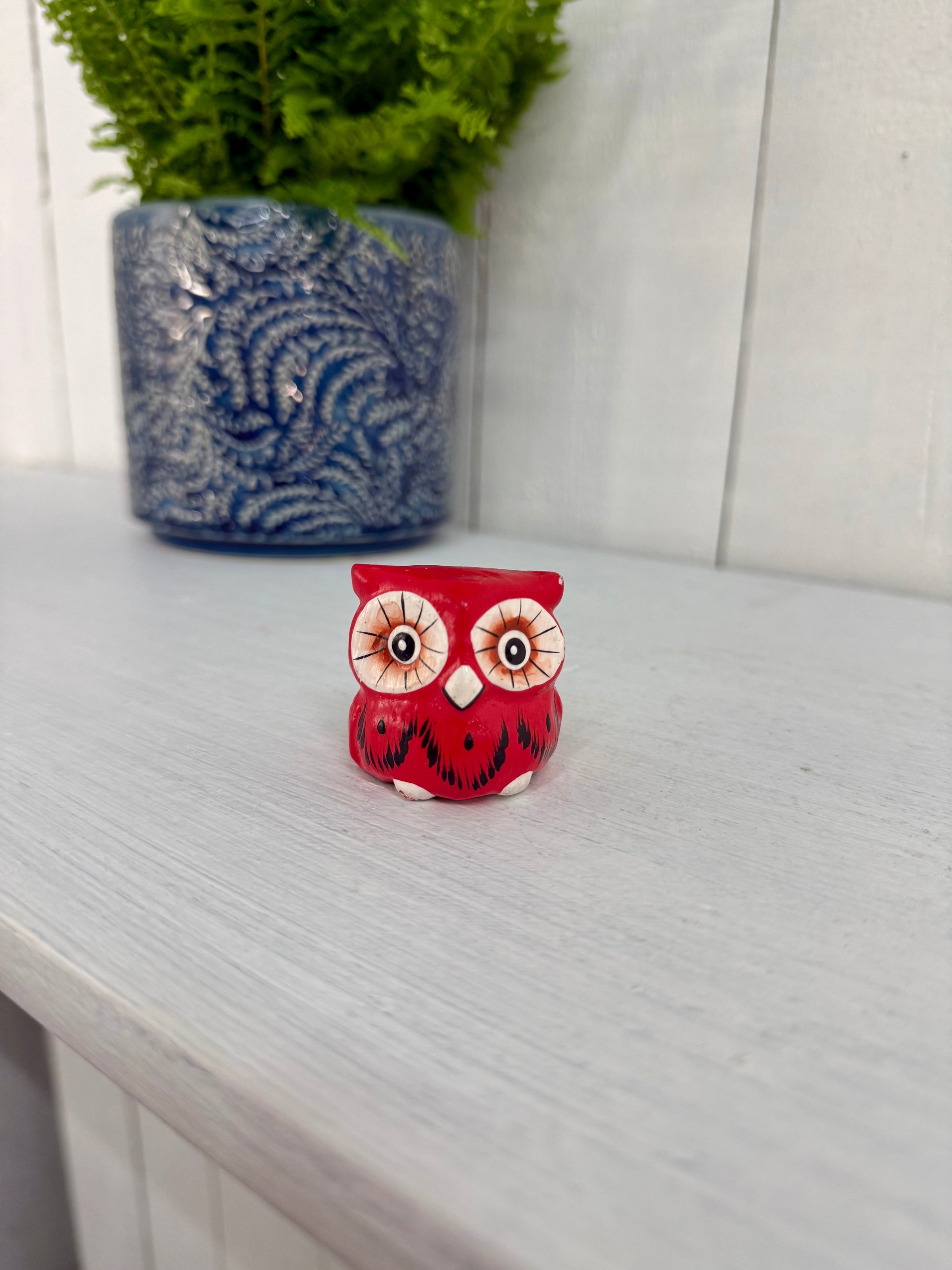 Painted Wooden Owl Figurine