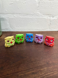Set of Five Colourful Painted Owls