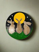 Hares And Moon Wooden Wall Plaque