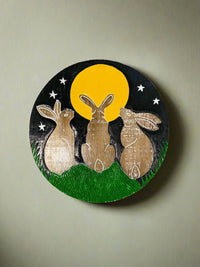 Hares And Moon Wooden Wall Plaque