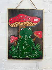 Meditating Frog & Mushrooms Plaque