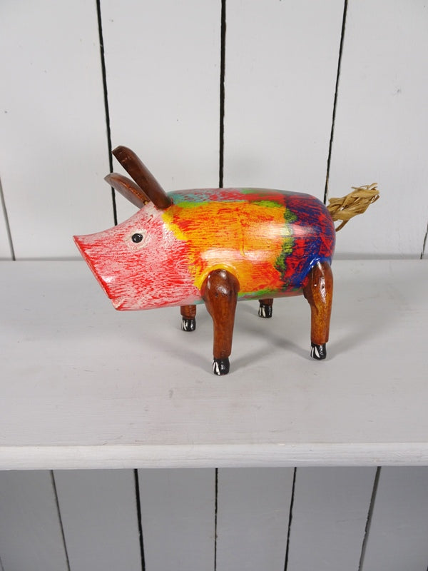 Multicolour Wooden Pig – Gringo Fairtrade