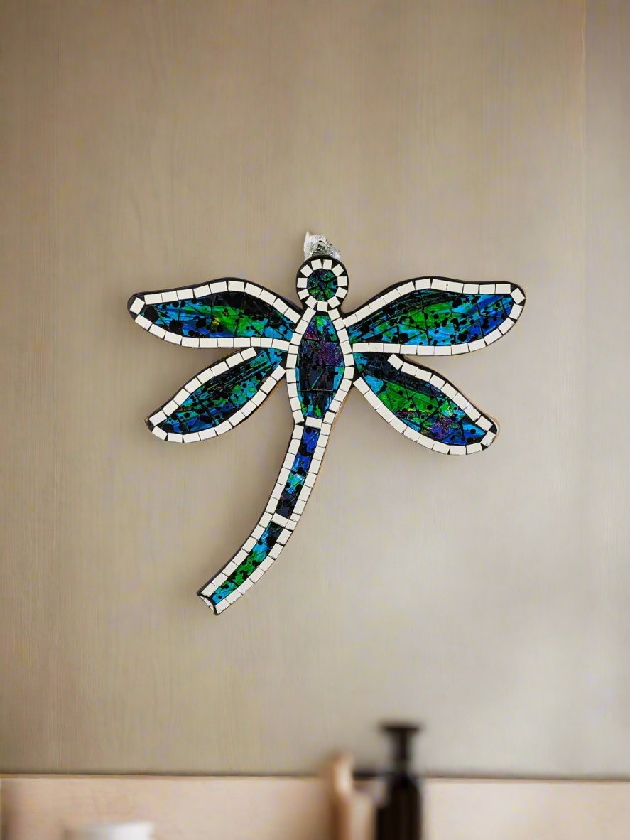 Blue Mosaic Dragonfly Wall Plaque