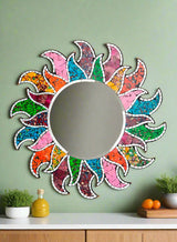 Round Multicolour Sun Mosaic Mirror