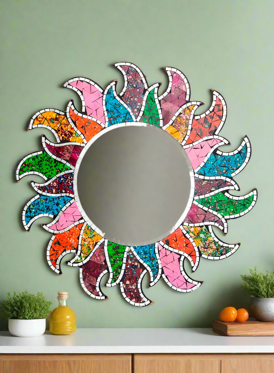 Round Multicolour Sun Mosaic Mirror