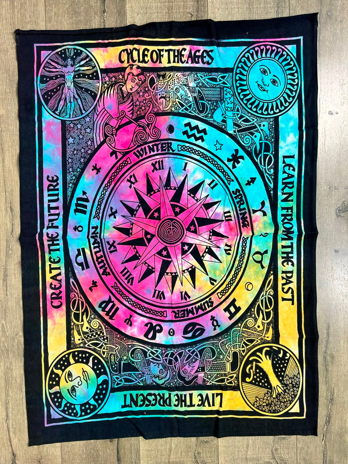 Tie Dye Rainbow Cycle Of The Ages Wall Hanging