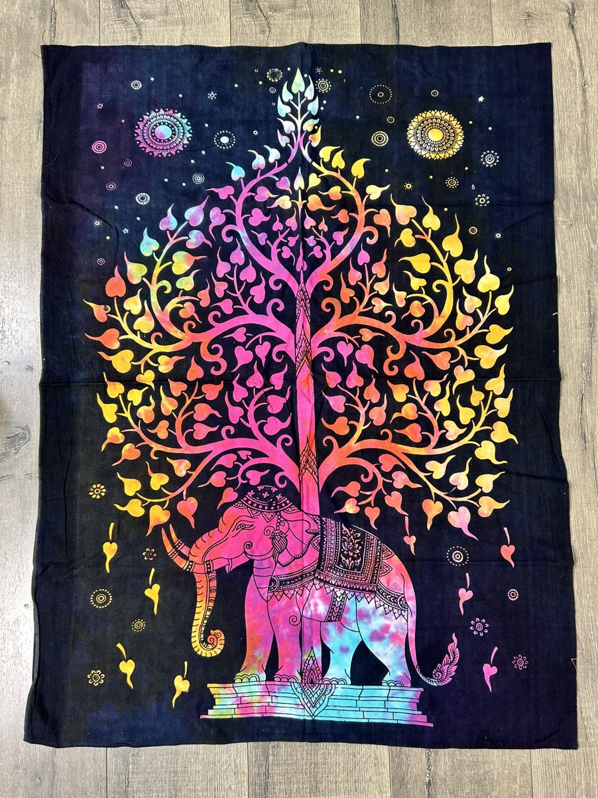 Tie Dye Rainbow Tree & Elephant Wall Hanging