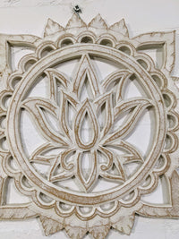 White Lotus Cut Out Wooden Wall Plaque