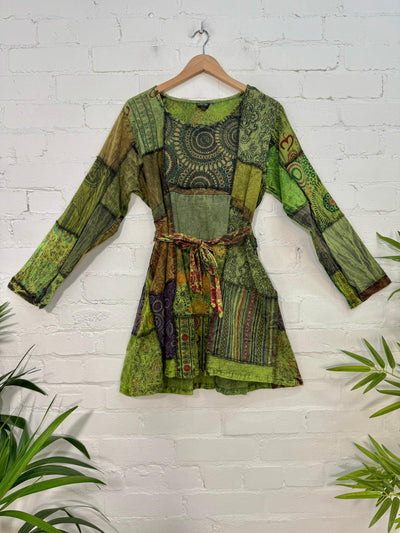 Patchwork Long Sleeve Midi Dress