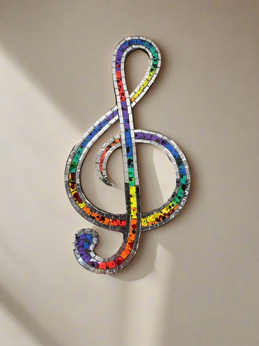 Rainbow Mosaic Treble Clef Wall Hanging