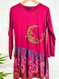 Moon Print Long Sleeve Short Dress