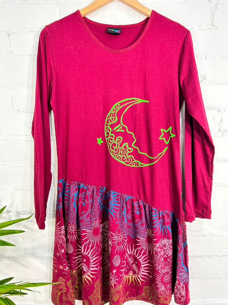 Moon Print Long Sleeve Short Dress
