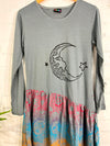 Moon Print Long Sleeve Short Dress