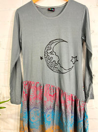 Moon Print Long Sleeve Short Dress