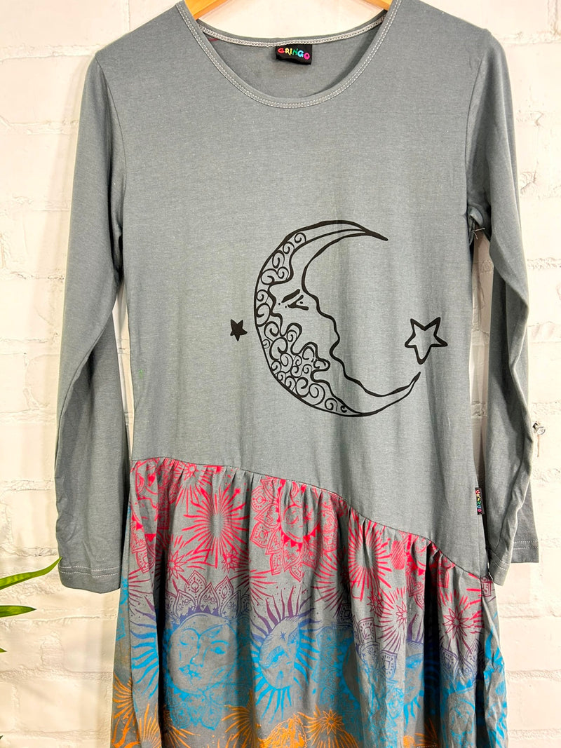 Moon Print Long Sleeve Short Dress