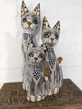 White Wash Set of 3 Cats with Spotty Tie